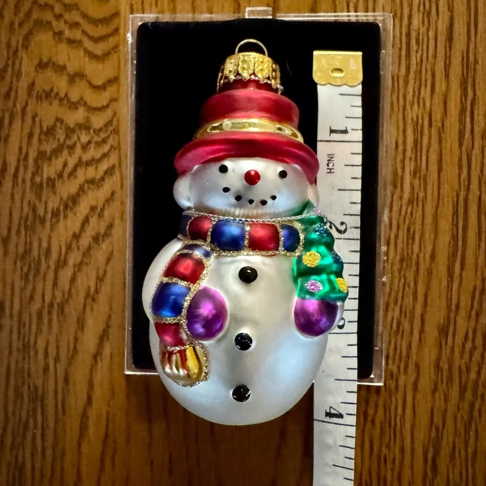 Glass Hand-painted Snowman Christmas Ornament Multi Colored NIB